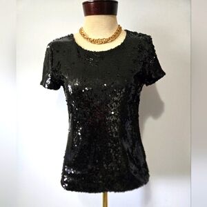 Dry Lake Black Sequin Short Sleeve Top. Size Small